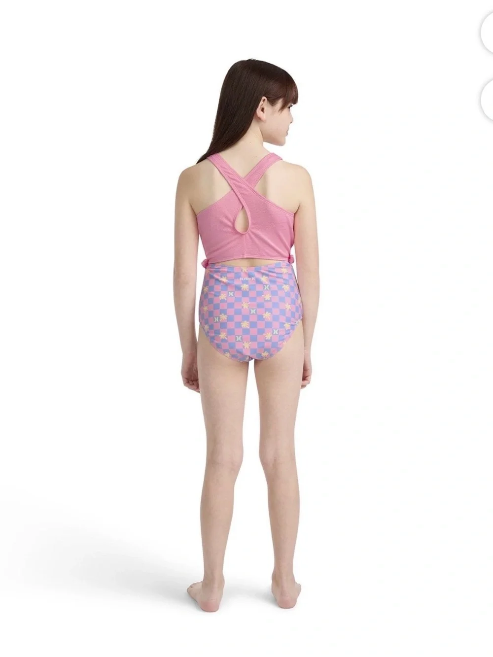 Hurley Pink Racerback Swim Top with Lavender Floral High-Waist Bottoms